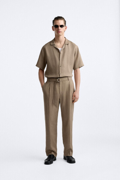 Belted 100% linen trousers