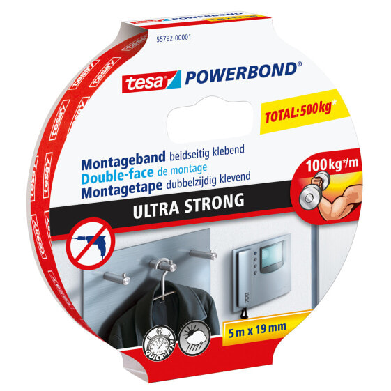 Tesa Powerbond Ultra Strong - Mounting tape - White - 5 m - Indoor - Plastic - Stone - Wood - 1 kg/cm
