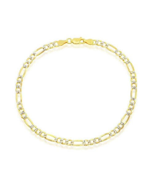 Sterling Silver 4mm Pave Figaro Bracelet - Gold Plated