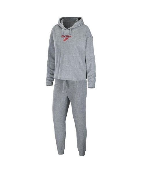 Women's Heather Gray Detroit Red Wings Logo Pullover Hoodie and Pants Sleep Set