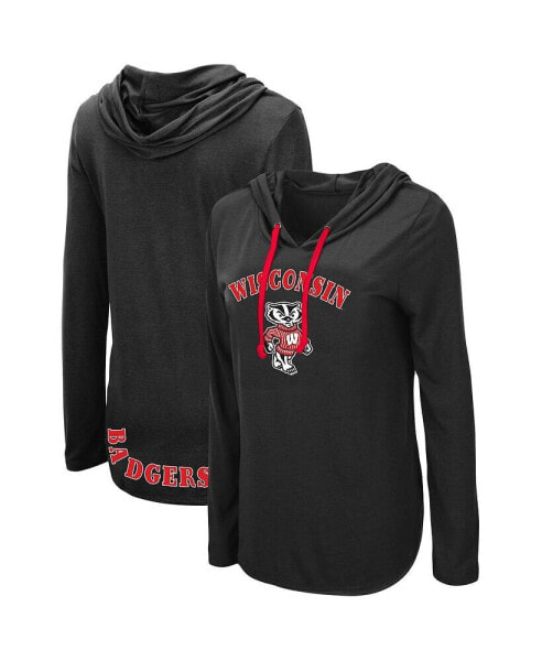 Women's Black Wisconsin Badgers My Lover Lightweight Hooded Long Sleeve T-shirt