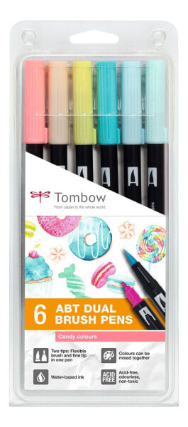 Tombow ABT-6P-4 - Fine/Extra Bold - 6 colours - Multicolour - Bullet tip & Brush tip - Multicolour - Round
