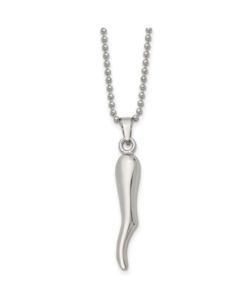 Chisel polished Italian Horn Pendant on a Ball Chain Necklace