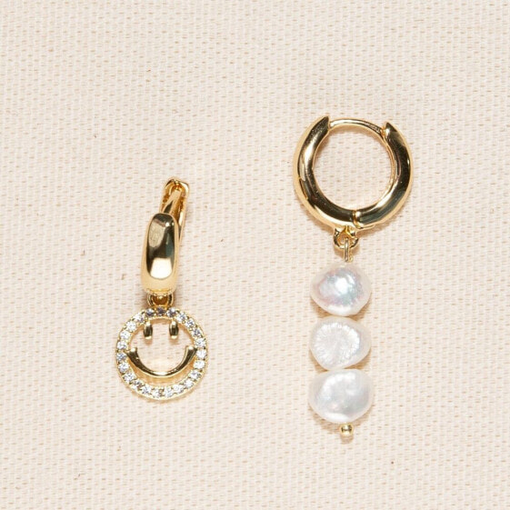 18K Gold Plated Freshwater Pearls and Smiley Face Charm - Hailey Earrings For Women