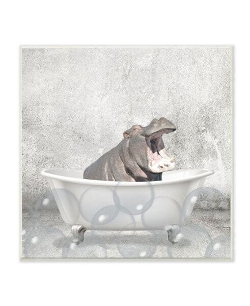 Baby Hippo Bath Time Cute Animal Design Wall Plaque Art, 12" x 12"