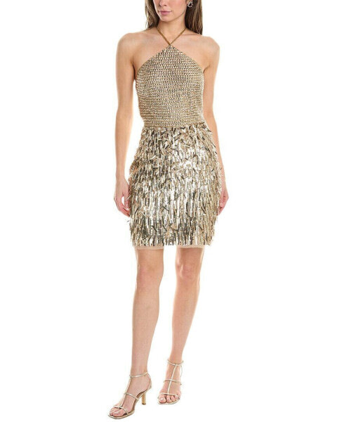 Liv Foster Beaded Halter Mini Dress Women's Metallic 12