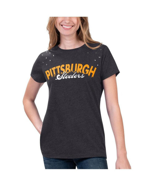 Women's Heathered Black Pittsburgh Steelers Main Game T-shirt