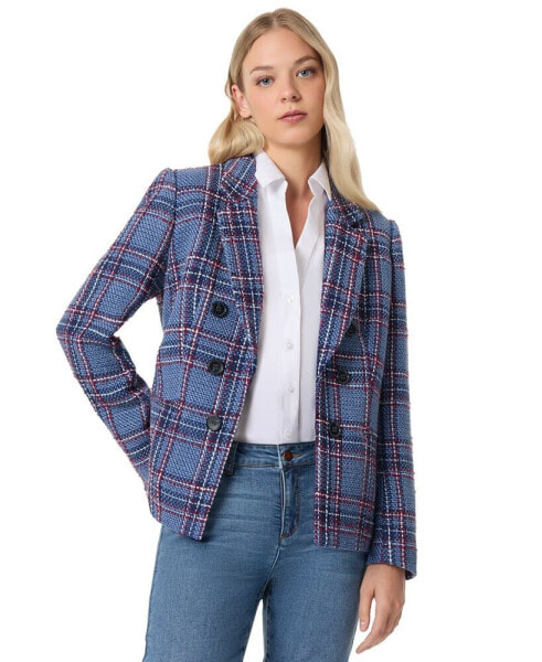 Women's Open-Front Plaid Tweed Jacket