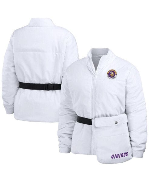 Свитшот WEAR by Erin Andrews женская белая куртка Minnesota Vikings Packaway Full-Zip Puffer