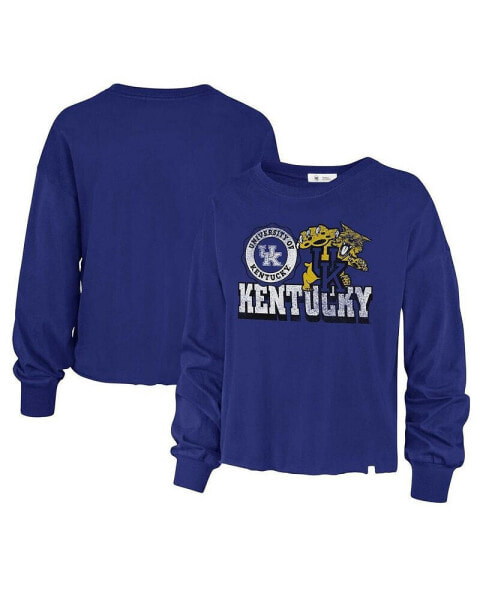 Women's Royal Distressed Kentucky Wildcats Bottom Line Parkway Long Sleeve T-shirt