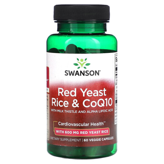 Травяные капсулы Swanson Красные дрожжи риса и Коэнзим Q10 с молочным чертополохом и альфа-липоевой кислотой, 60 шт.