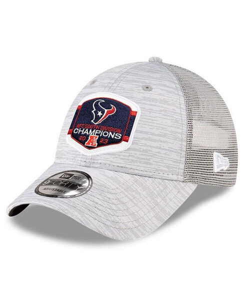 Men's Heather Gray Houston Texans 2023 AFC South Division Champions Locker Room Trophy Collection 9FORTY Trucker Adjustable Hat