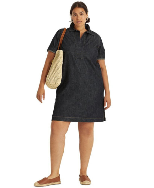 Women's Plus Size Short-Sleeve Denim Cotton Shift Dress