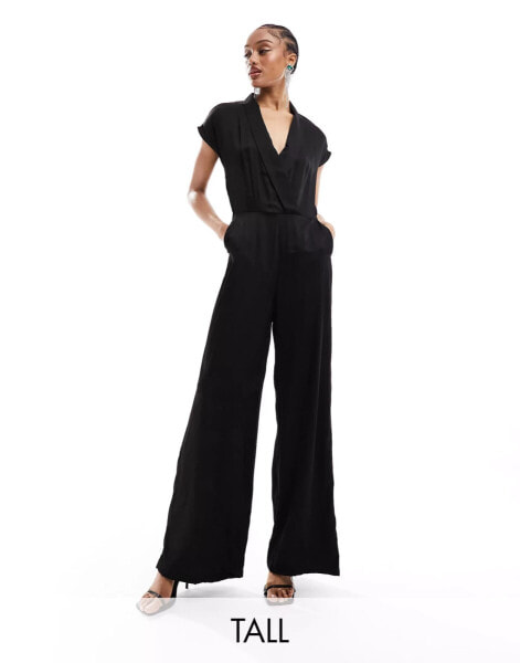 Vero Moda Tall high neck short sleeve jumpsuit in black