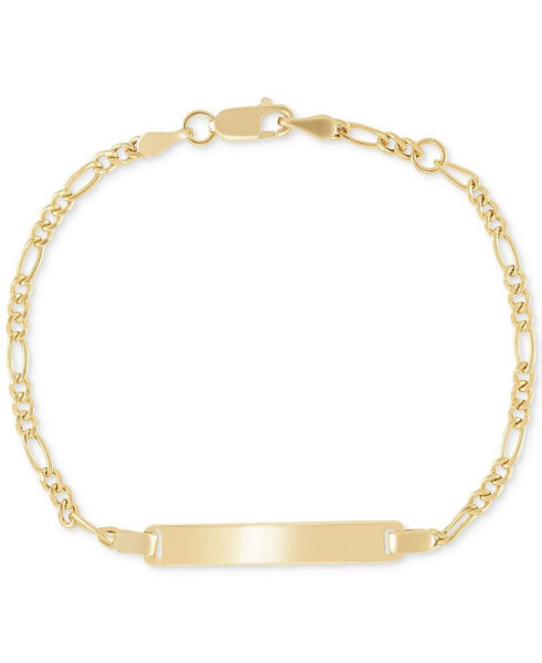 Children's Polished ID Plate Figaro Link Chain Bracelet in 14k Gold