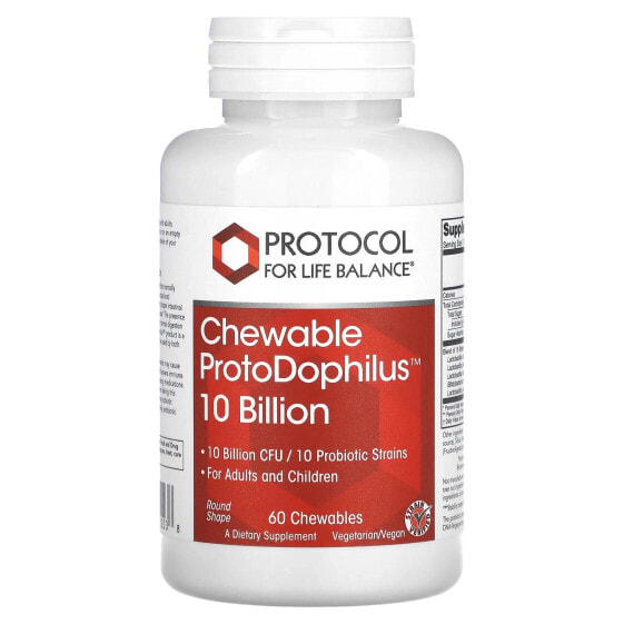 Жевательные пребиотики и пробиотики Protocol For Life Balance ProtoDophilus, 10 миллиардов, 60 таблеток для жевания