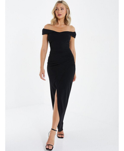 Women's Bardot High Slit Maxi Dress