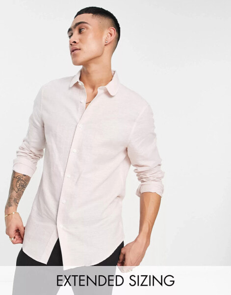 ASOS DESIGN wedding smart linen regular fit shirt with penny collar in pink