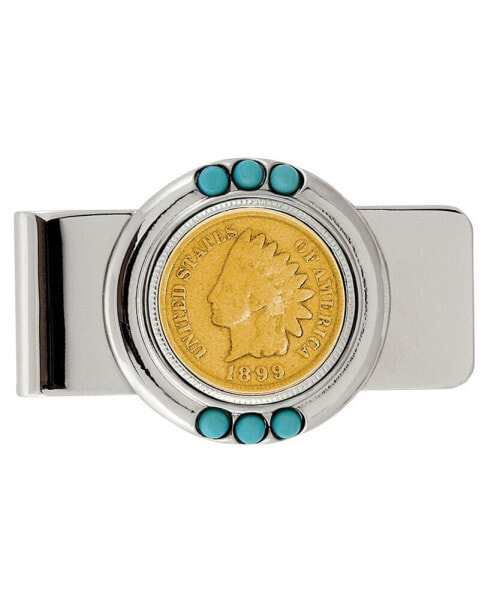 Men's Gold-Layered 1800's Indian Penny Turquoise Coin Money Clip
