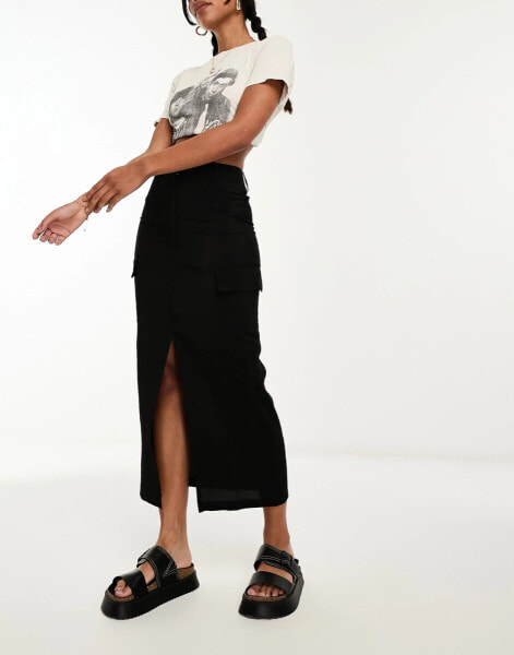 New Look cargo midi skirt in black