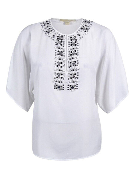Блузка с вышивкой на горловине Michael Kors белая размер S