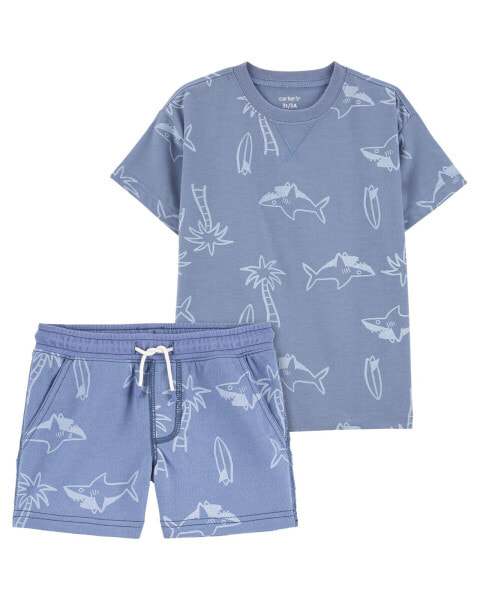 Baby 2-Piece Shark Tee & Pull-On French Terry Shorts Set 12M