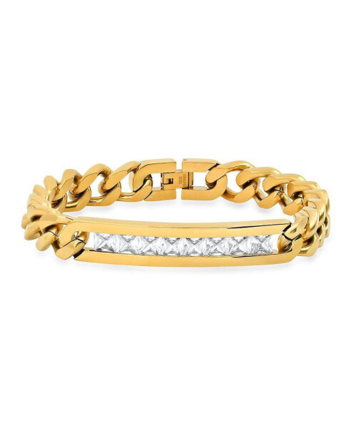 Thick Cuban Link Chain and Simulated White Diamonds ID Bracelet