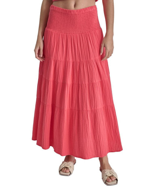 Women's Cotton Smocked-Waist Tiered Maxi Skirt