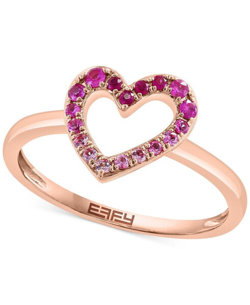 EFFY® Pink Sapphire (1/6 ct. t.w) & Ruby (1/20 ct. t.w.) Ombré Open Heart Ring in 14k Rose Gold
