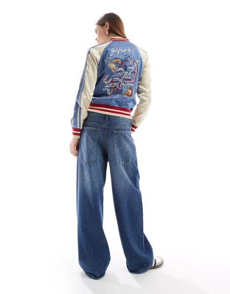 Superdry Sukajan embroidered bomber jacket in wedgewood blue