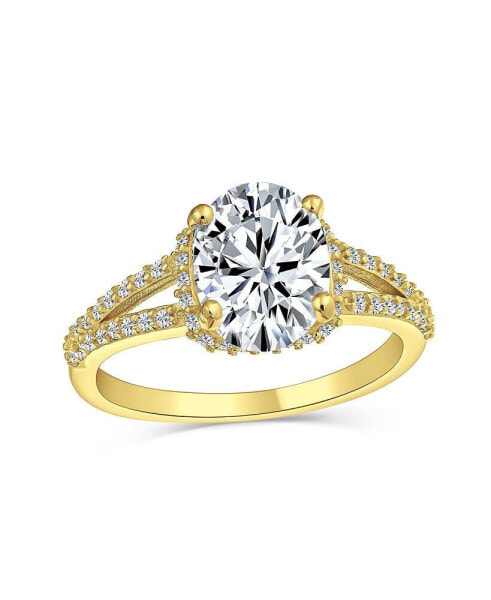 Classic Traditional 3CT AAA CZ Brilliant Cut Solitaire Oval Engagement Ring With Split Shank Thin Band Yellow 14K Gold Plated .925 Sterling Silver