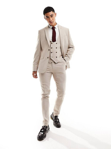 ASOS DESIGN skinny suit jacket in stone basketweave