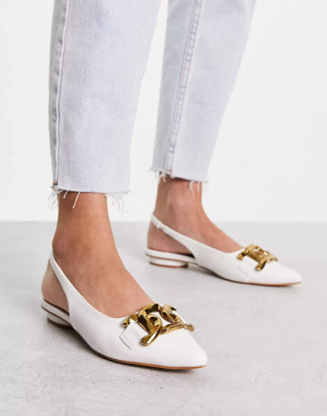 RAID flat shoes with gold buckle in white