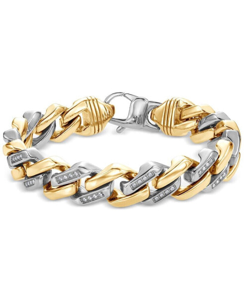 Men's Cubic Zirconia Two-Tone Monaco Link Bracelet in Stainless Steel & Gold-Tone Ion-Plate