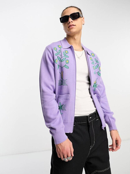 Obey toten zip cardigan in purple