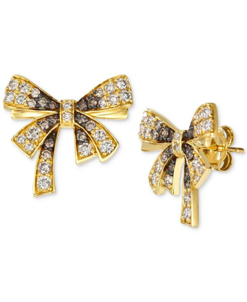 Ombré® Chocolate Ombré Diamond & Vanilla Diamond Bow Stud Earrings (1-1/3 ct. t.w.) in 14k Gold