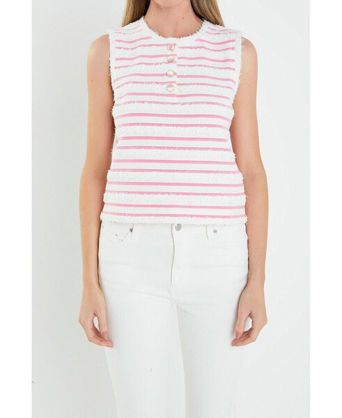 Women's Fringed Striped Sleevless Top