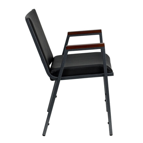 Hercules Series Heavy Duty Black Vinyl Fabric Stack Chair With Arms