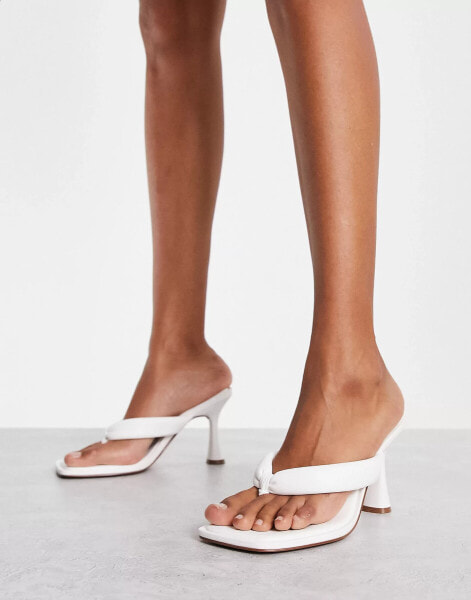 ASOS DESIGN Halle padded toe thong heeled sandals in white