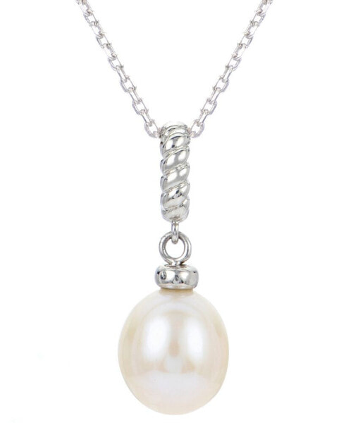 Cultured Freshwater Pearl (8mm) Twist Rope Pendant Necklace in Sterling Silver, 16" + 2" extender