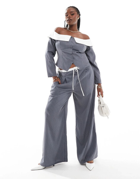 Extro & Vert Plus drawstring tailored trousers in petrol blue and white co-ord