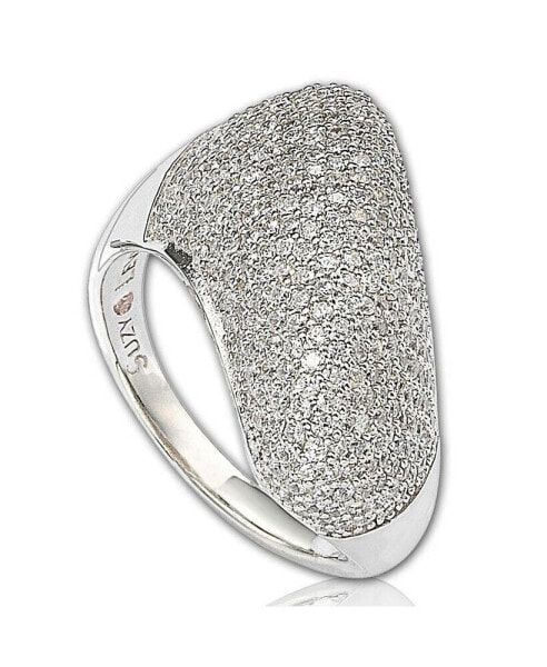 Suzy Levian Sterling Silver Cubic Zirconia Pave Diagonal Puff Ring