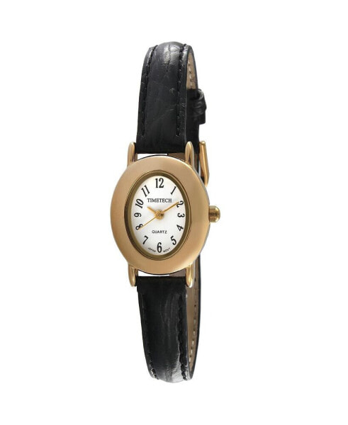 Women's Tonneau Petite Dial Watch with Black Leather Band
