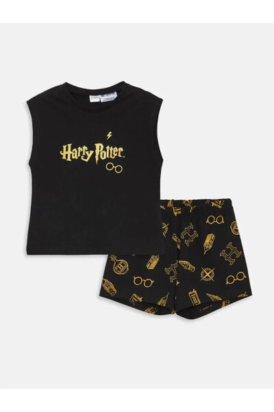 LCW Kids Bisiklet Yaka Harry Potter Baskılı Kız Çocuk Şortlu Pijama Takımı