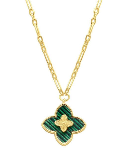 ADORNIA 14K Gold-Plated Green Inlay Clover Necklace