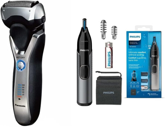 Panasonic ES-RT67 Wet/Dry Razor with 3 Shear Elements, Retractable Long Hair Trimmer, 5-Level Battery Indicator & Combo Pack Shear Blade and Shaving Foil for Razors