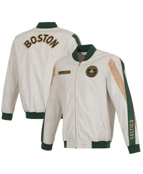 Куртка бомбер с полной молнией из нейлона City Edition 2023/24 Cream Boston Celtics мужская JH Design