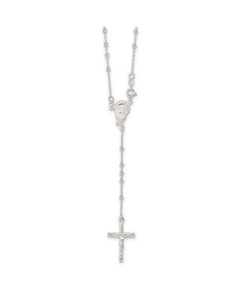 Sterling Silver Polished Rosary Pendant Necklace 18"