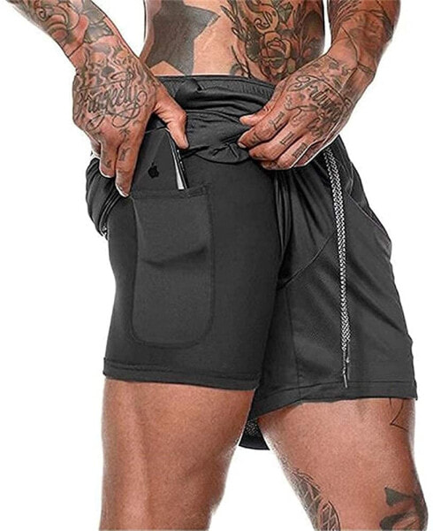 XDSP Shorts Men's 2 in 1 Training Shorts, Summer Shorts, Quick Dry, Running Shorts, Sports Shorts with Pockets, Compression Shorts