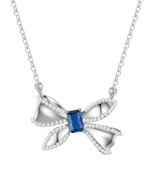 Imitation Pearl and Cubic Zirconia Bow Pendant Necklace